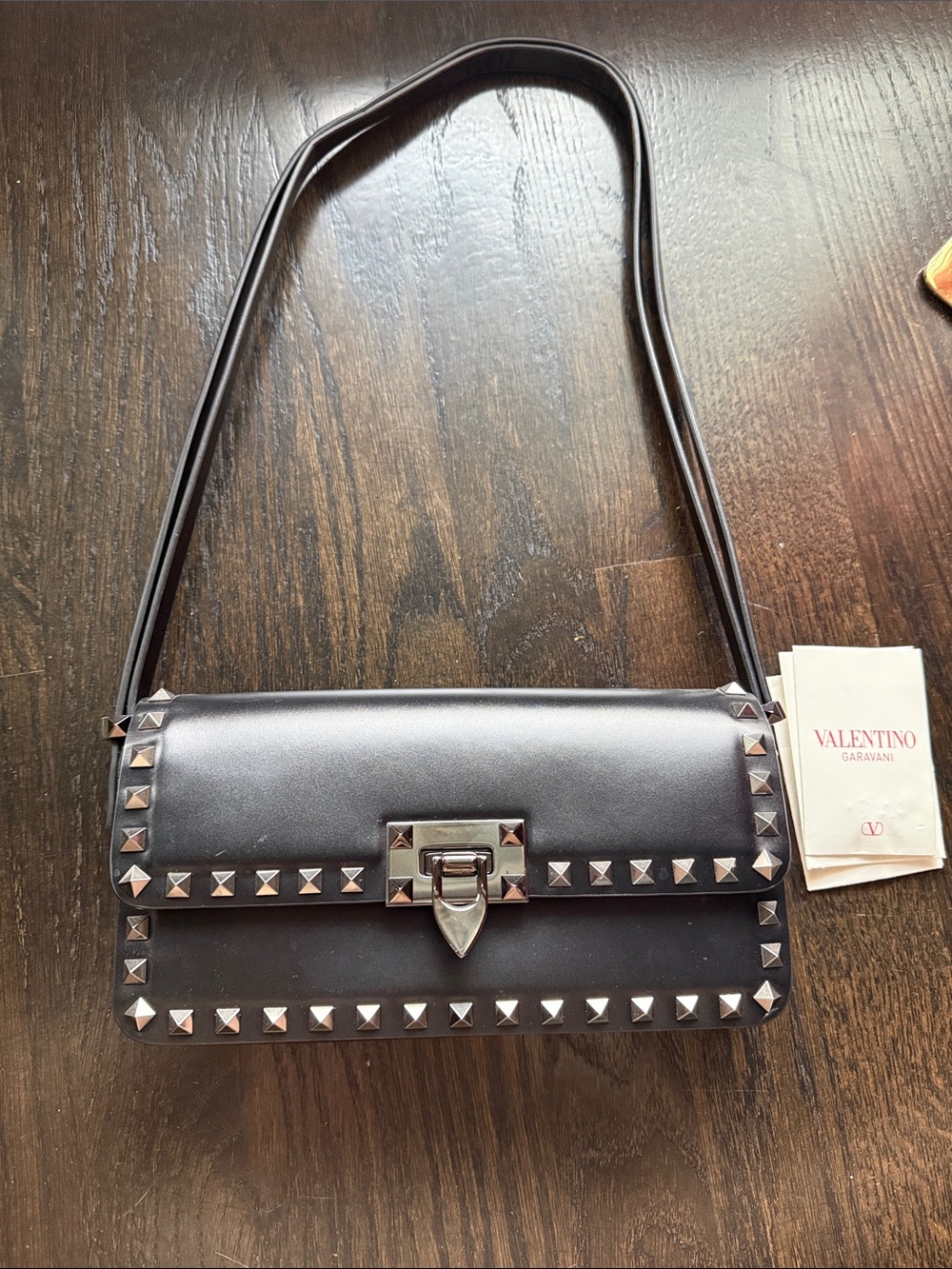 Valentino studded black leather evening bag
